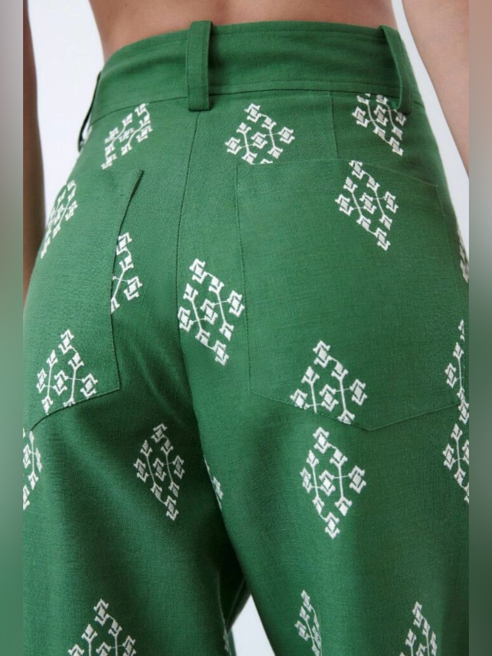 Haute Hippie Green Linen Blend Embroidered Wide Leg Pants | Size 2 | Like New! - Picture 6 of 11